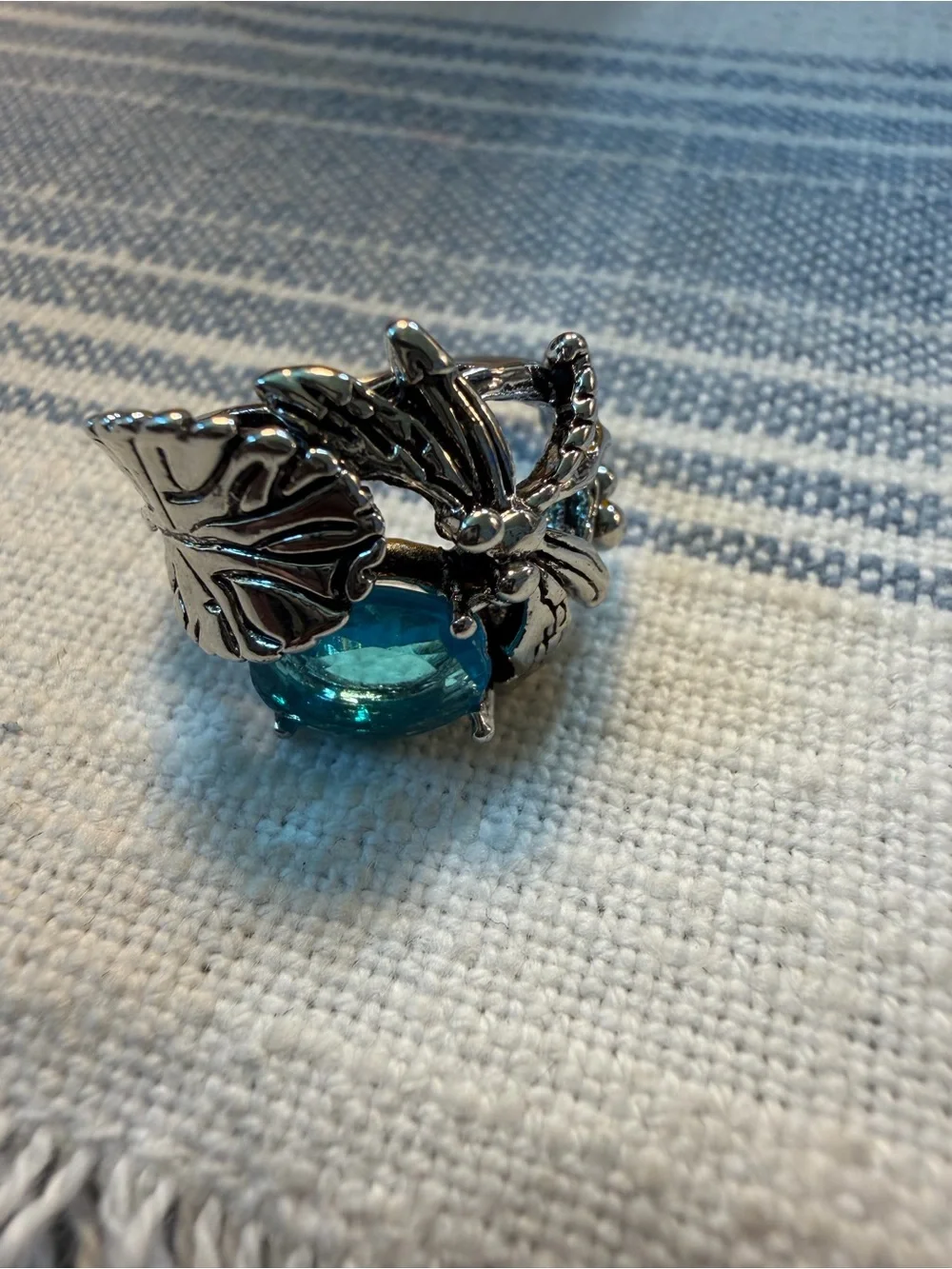 Jeweled DragonFly Ring Silver Band Blue Color Cubic Zirconia Insect Women’s 6